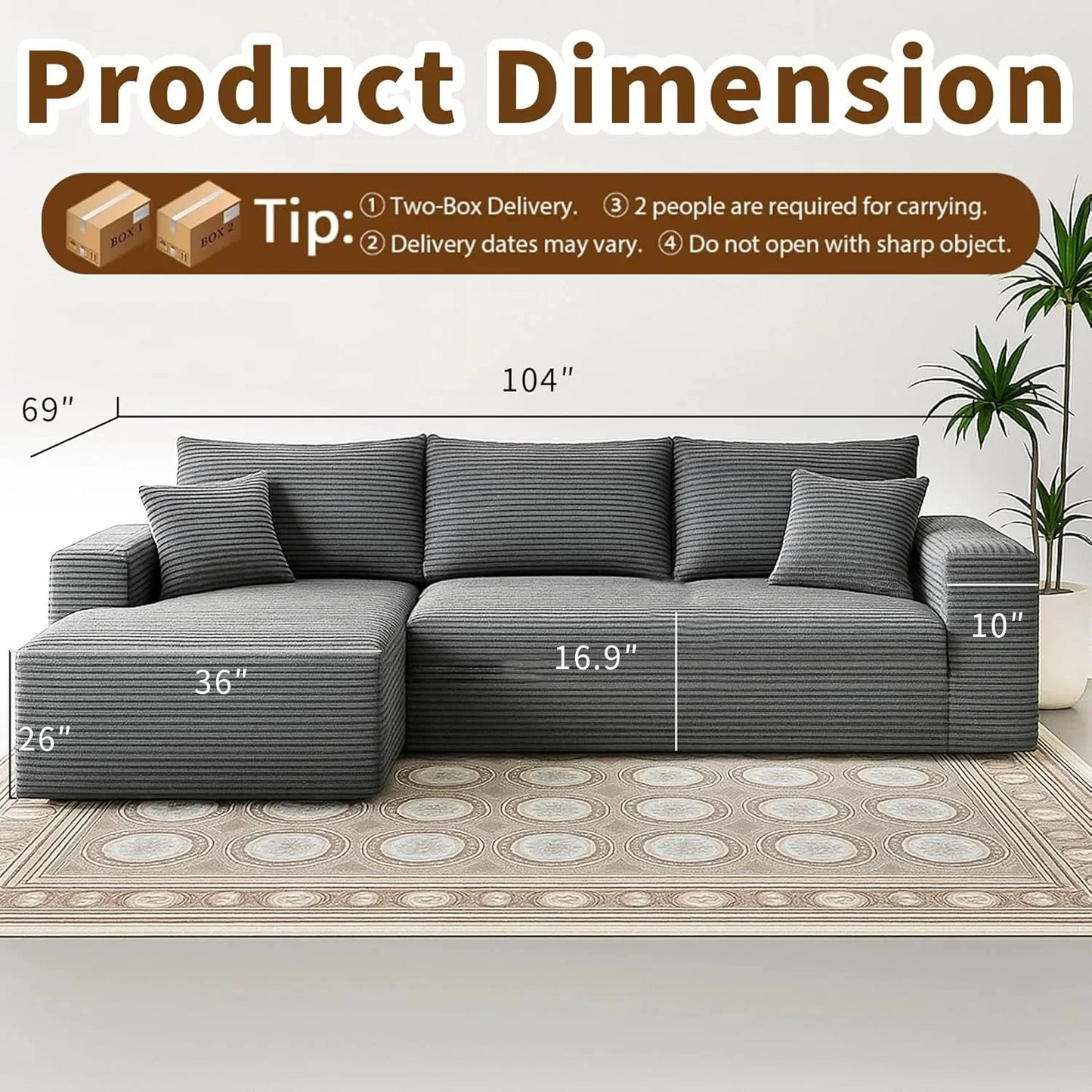 Cloud Sectional Couch with L-Shape Chaise Modern Modular Sofa with Deep Seat Modern Comfy Furniture Bedroom Lounge Dorm Office Apartment Home (Black, Left Facing Chaise)