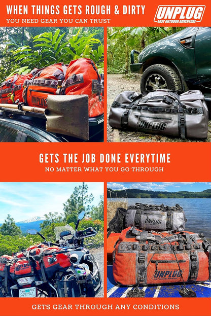 UNPLUG Ultimate Adventure Bag -1680D Heavy Duty Waterproof Travel Duffel Bags for Camping, Motorcycle Dry Bag, Waterproof Bags for Boating, Waterproof Duffle Backpack,Tactical Duffle Bag