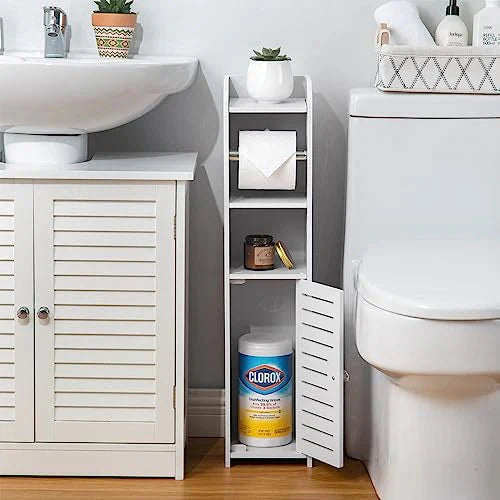 Toilet Paper Holder Stand, Storage Cabinet Beside Toilet for Small Space Bathroom