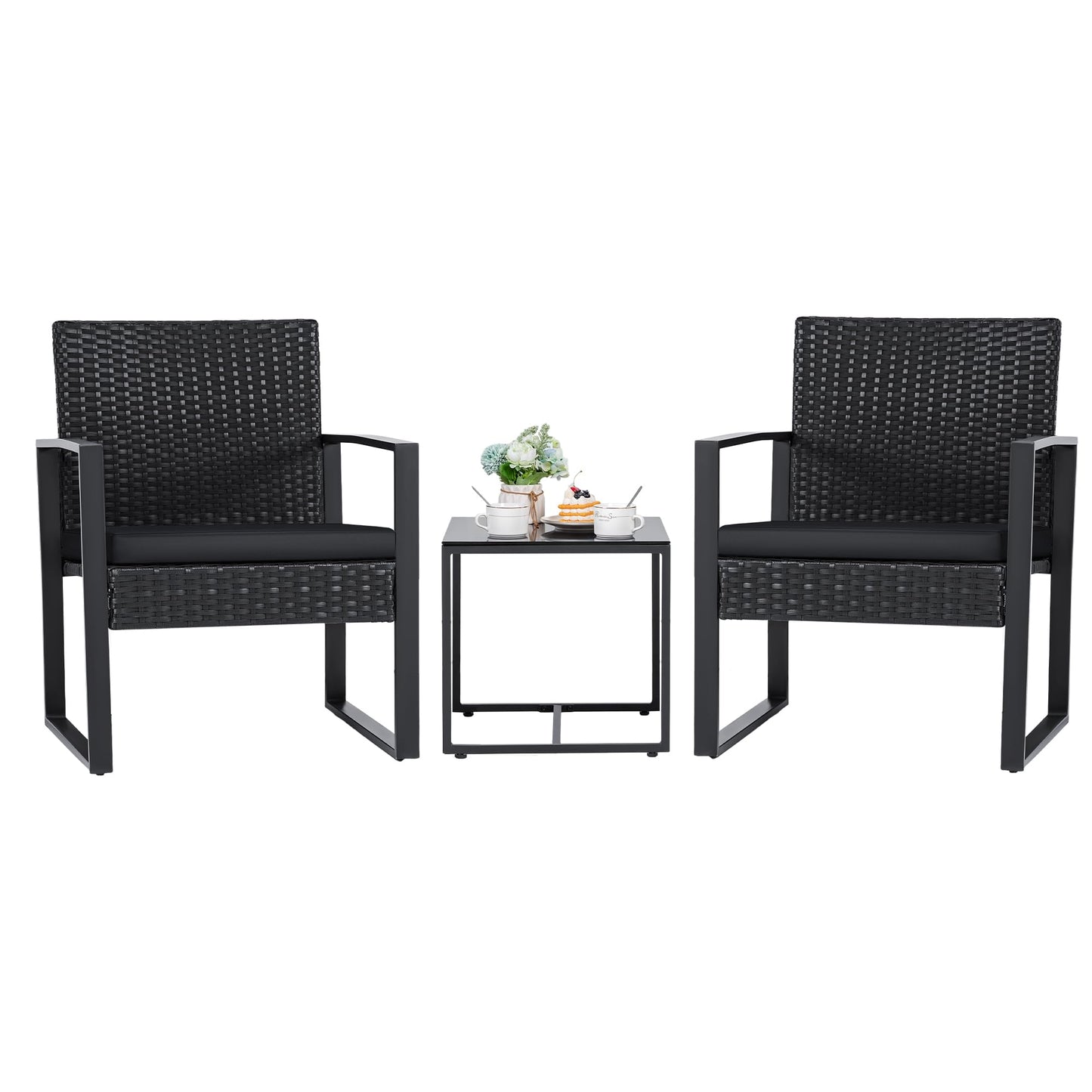 FLAMAKER 3 Pieces Outdoor Wicker Furniture Set with Coffee Table