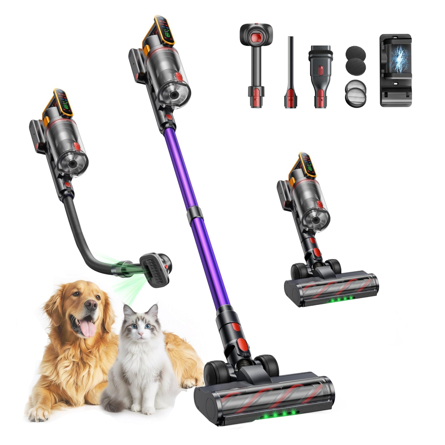 FIEETY Cordless Vacuum Cleaner 650W 55KPa with Pet Brush