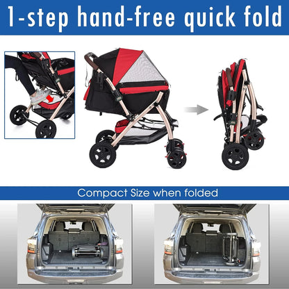 Pet Rover Premium Heavy Duty DogCat Stroller Travel Carriage CompartmentZipperless EntryPump-Free Rubber Tires Small, Medium, Large Pets (Black 2nd-Gen.), X-Large (Pack of 1)
