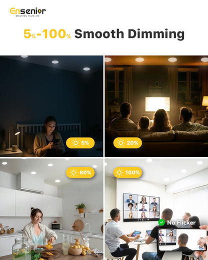 ENSENIOR 24 Pack LED Recessed Ceiling Lights - Dimmable 1200LM