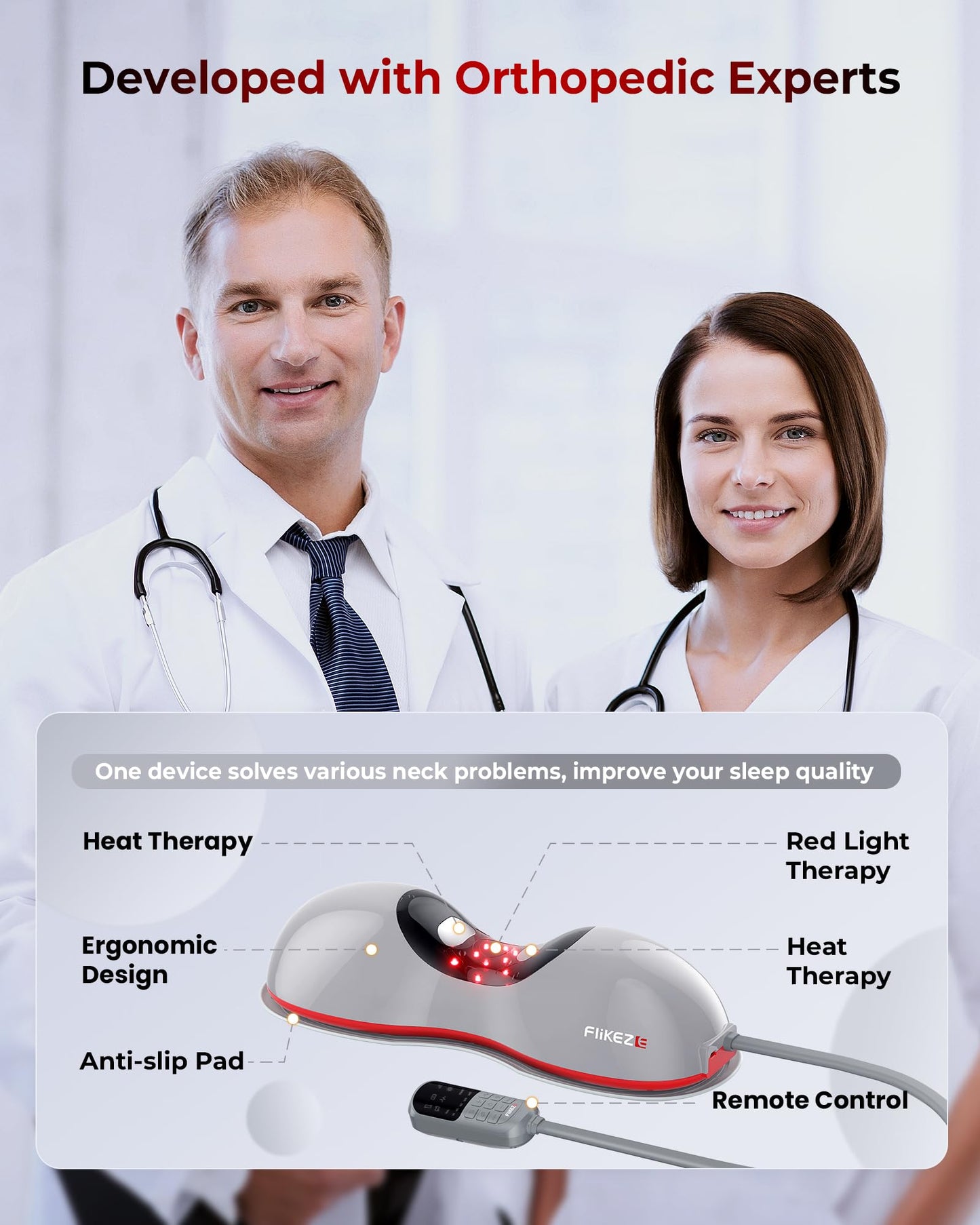 FLIKEZE Heated Neck Stretcher with Red Light Therapy
