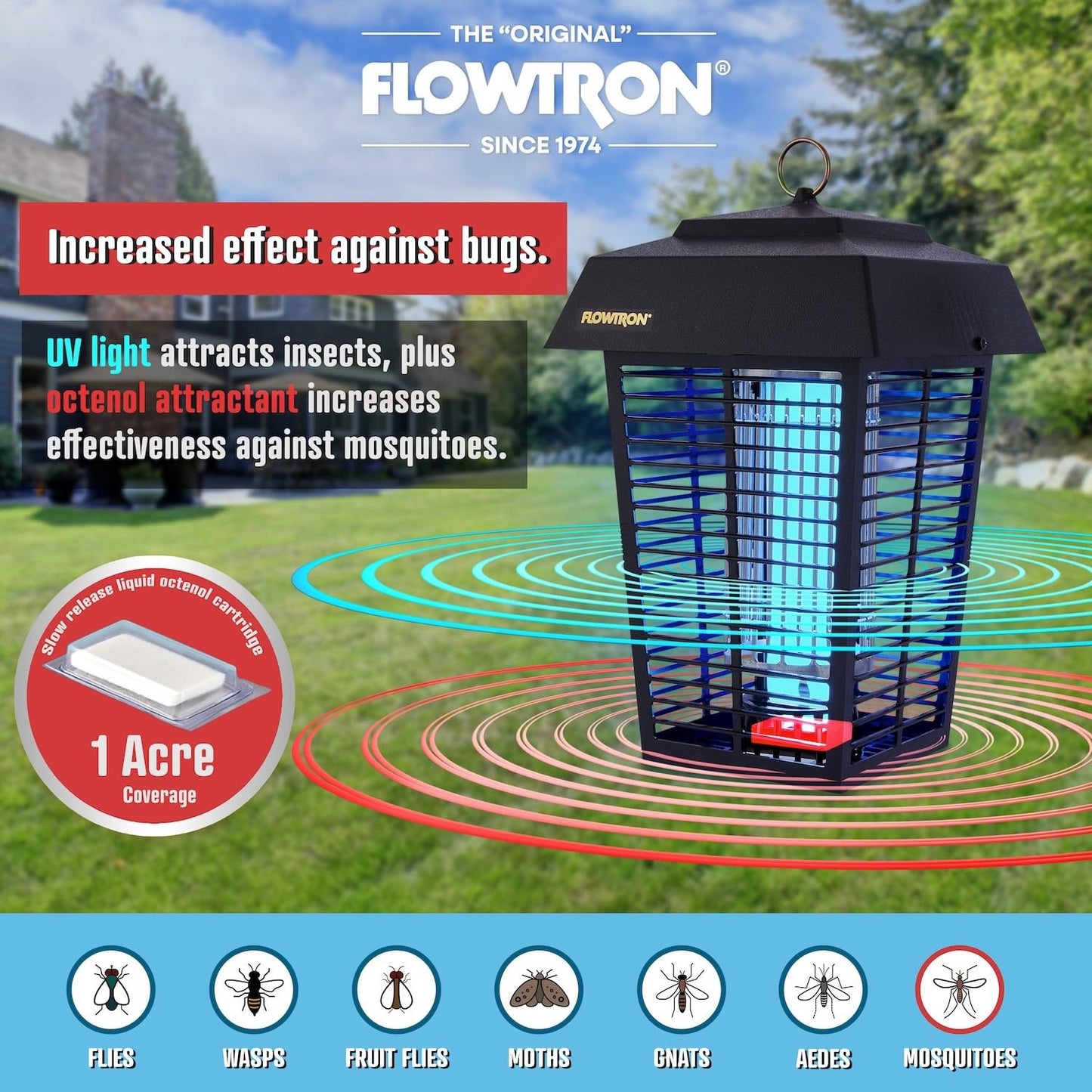 FLOWTRON Bug Zapper with 40W Bulb & 5600V Grid for 1 Acre