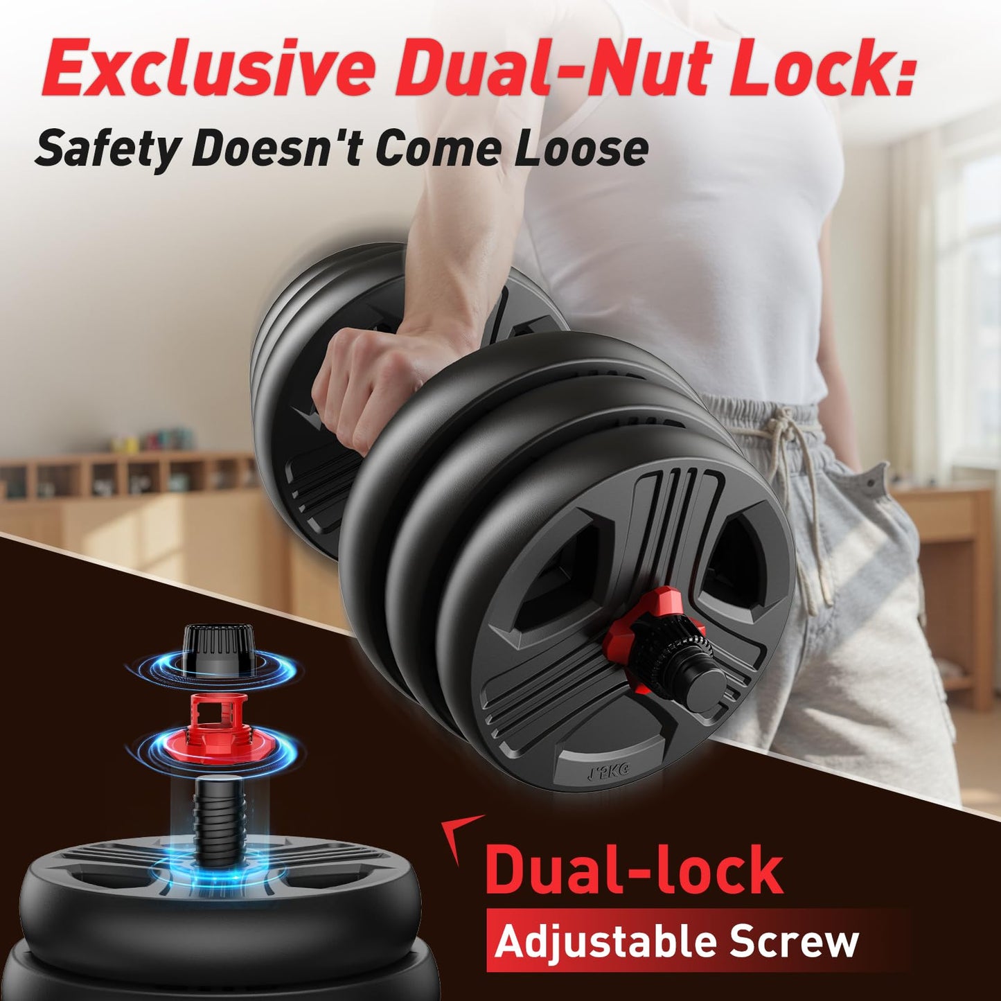 FITPLAM Adjustable Dumbbell Set 20-90lbs - 5 in 1 Weights