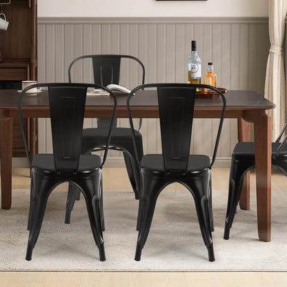 FDW Metal Dining Chairs Set of 4 - Black Stackable Tolix