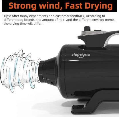 Dog Dryer High Velocity Professional Dog Pet Grooming Hair Drying Force Dryer Blower 6.0HP (DHD-2400T) (6.0HP, Jet Black)