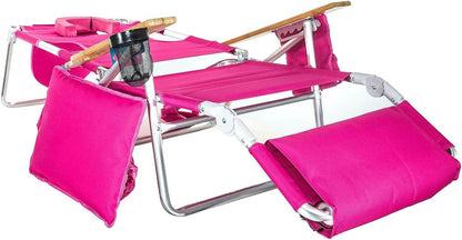 Deluxe 3 in 1 Beach Chair with Face Opening - Portable, Reclining Lounger for Tanning - Face Hole for Reading on Stomach - Padded Footrest, Removable Pillow - Aluminum