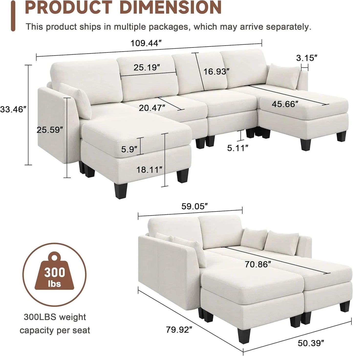Modular Sectional Sofa, Convertible U Shaped Sofa Couch with High Density Memory Foam, 6 Seat Comfy Modular Sofa Couch for Living Room, Modern U Shaped Sectional Sofa, Dimgrey