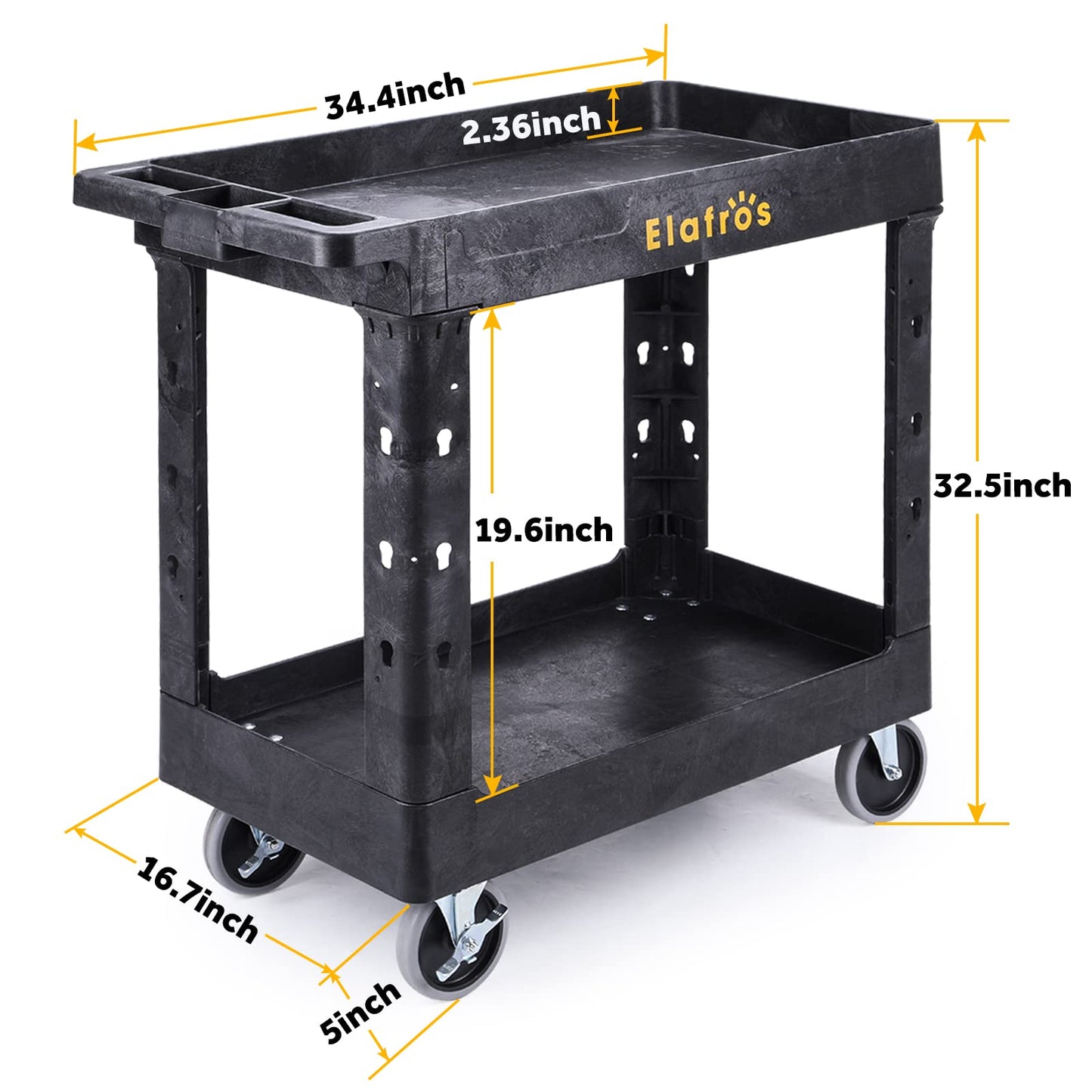 ELAFROS Heavy Duty Plastic Utility Cart - 2 Tier Service Cart
