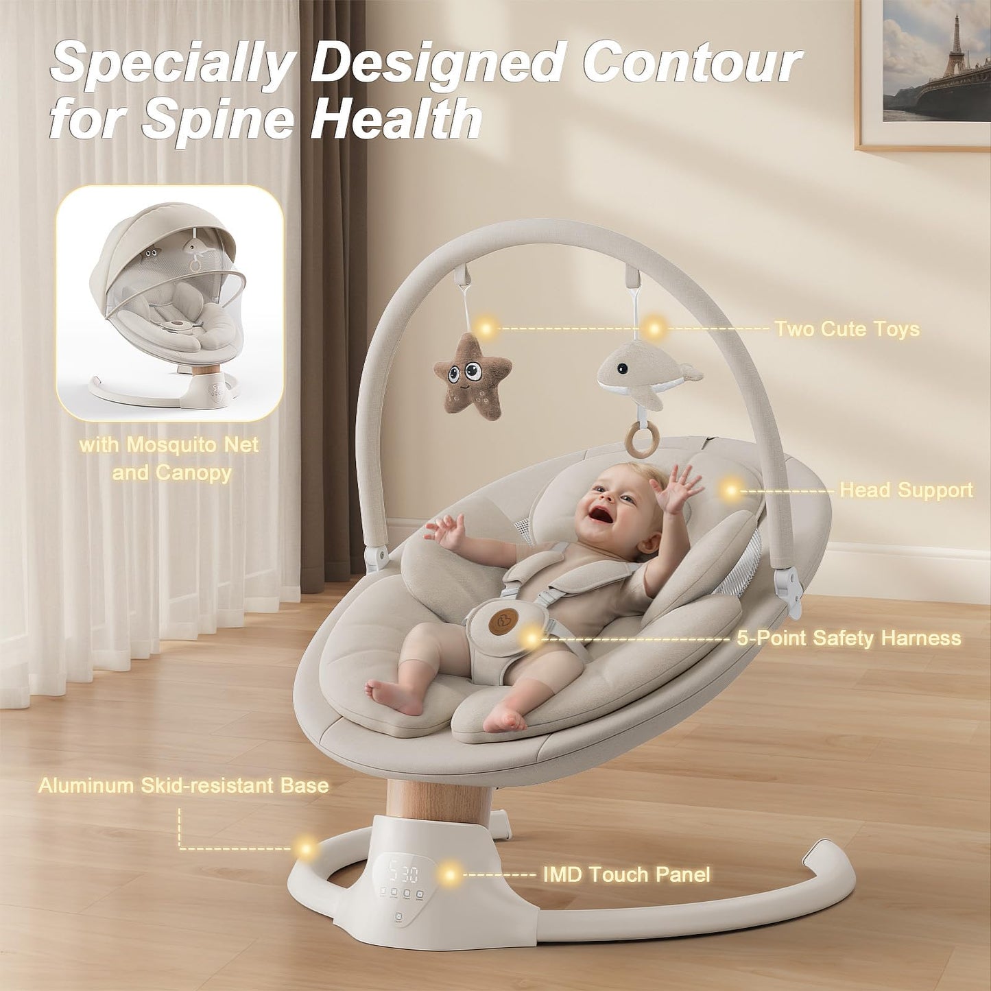 FASONBABY Electric Baby Swing with 10 Melodies & Remote