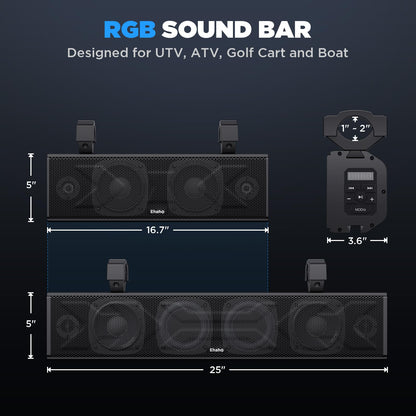 EHAHO 25 Inch UTV Sound Bar with Bluetooth & RGB Lighting
