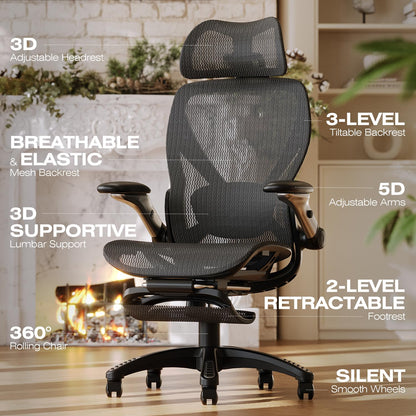ELABEST X100 Ergonomic Mesh Office Chair with Footrest