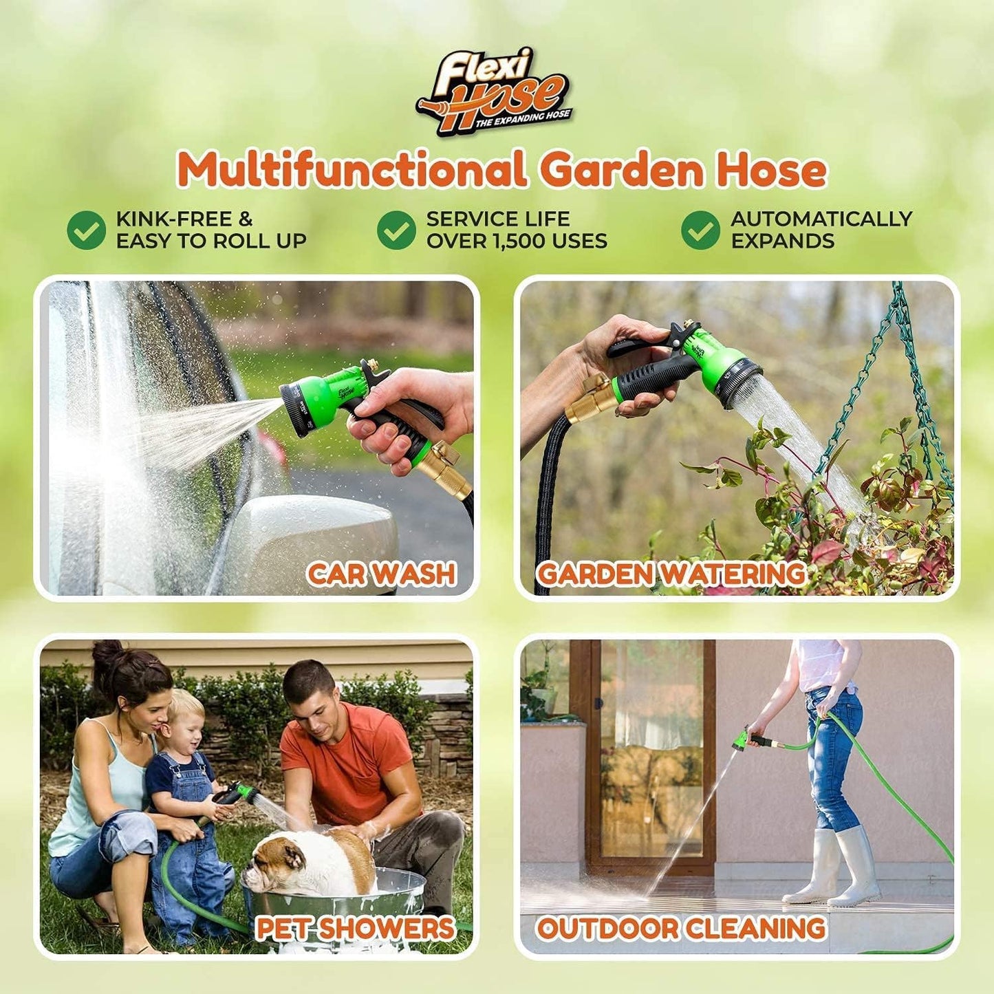 FLEXI HOSE Expandable Garden Hose 150FT with 8 Function Nozzle