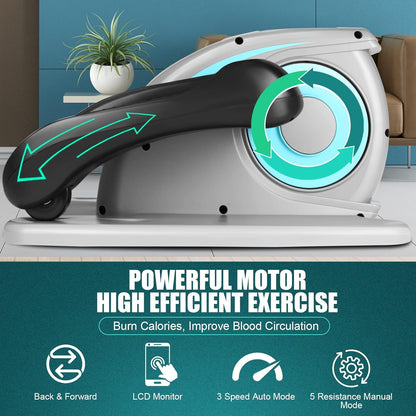 Under Desk Elliptical, Electric Ellipse Leg Exerciser While Sitting for Seniors Adults, Quiet Portable Motorized Seated Foot Pedal Exerciser with Remote Control for Home Office Use