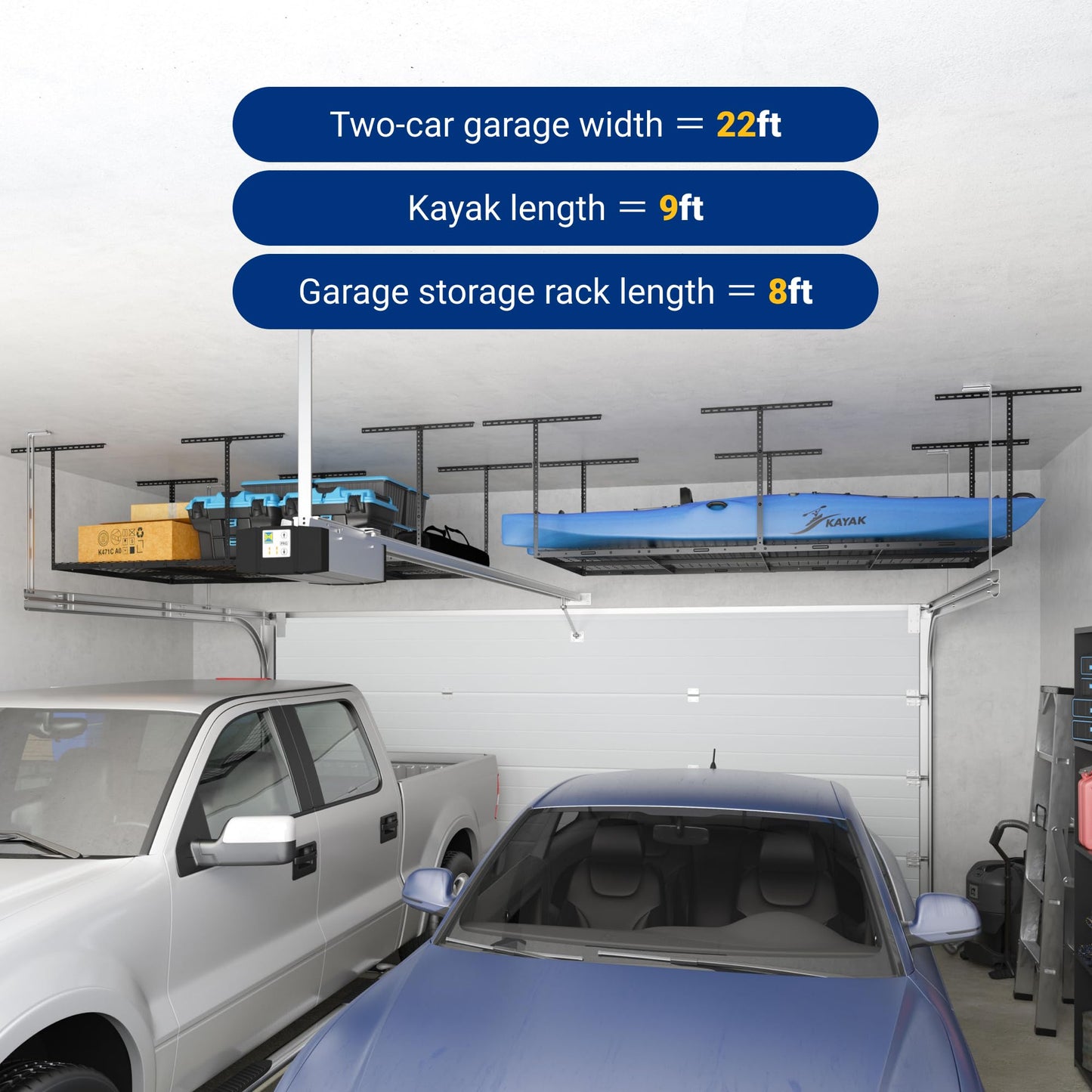 FLEXIMOUNTS 4x8 Overhead Garage Storage Rack - Heavy-Duty Black