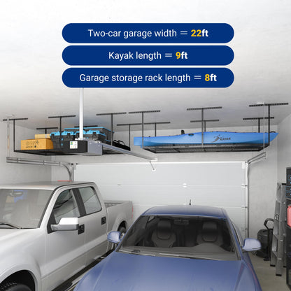 FLEXIMOUNTS 4x8 Overhead Garage Storage Rack - Heavy-Duty Black