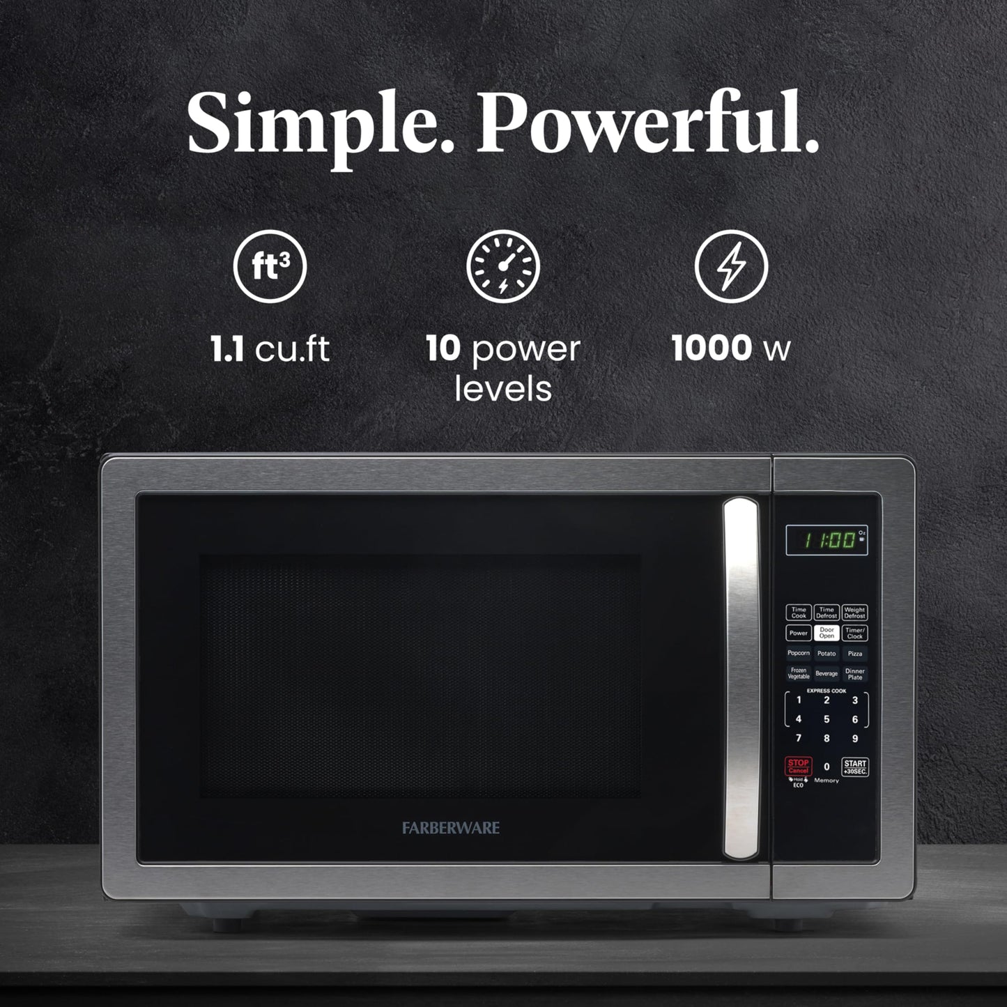 FARBERWARE 1.1 Cu. Ft. 1000W Countertop Microwave Oven