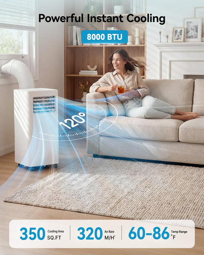 FEELFUNN 8000 BTU Portable Air Conditioner - 3-in-1 Quiet AC
