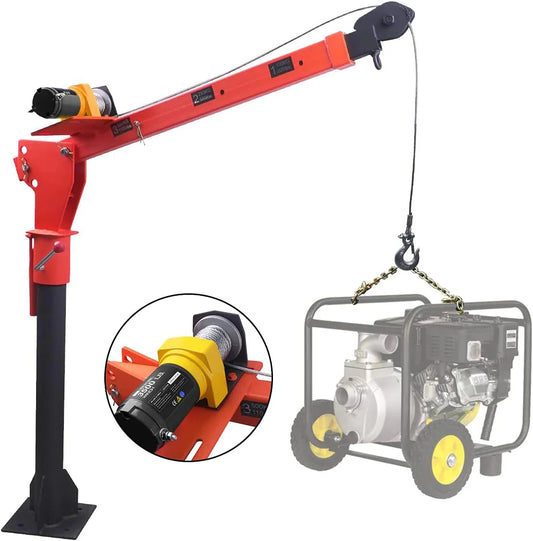 Pismire Winch Versatile 0.5T Folding Truck-Mounted Bed Crane Hoist Lift Pickup with Electric Winch 3500 lb 12V, Painted Steel 1100 lb Pickup 360 Swivel Base