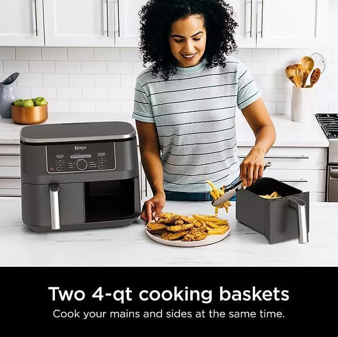 Ninja Foodi AD150, 8 Quart, 6 in 1 DualZone Air Fryer, 2 Basket, Smart Finish & Match Cook, Air Fry, Roast, Bake, Reheat, Dehydrate, Dishwasher Safe, Family Size, Black : Home & Kitchen