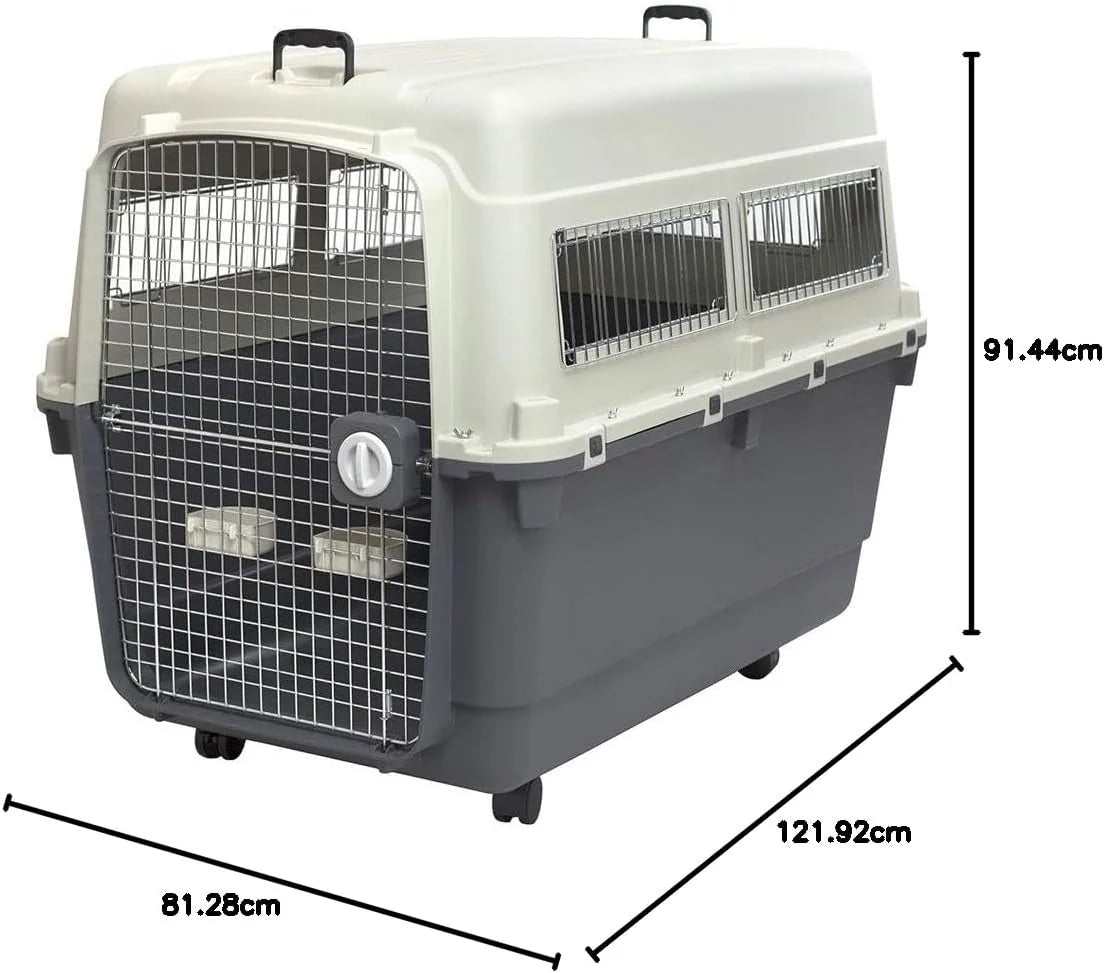 Designs Plastic Kennels Rolling Plastic Airline Approved Wire Door Travel Dog Crate, XXX-Large, Gray