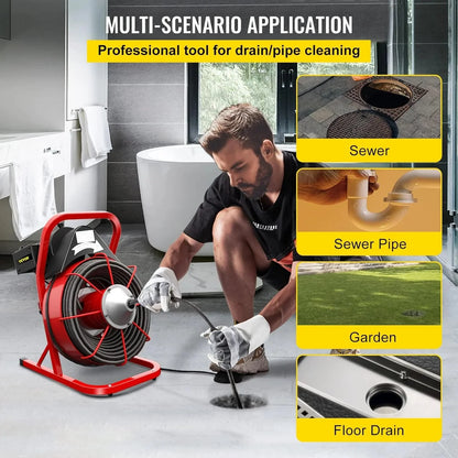 Electric Drain Cleaner Machine by Brand, 75 Ft x 3/8 Inch, Fits 1-4 Inch Pipes, Portable with 4 Cutters, Powerful Plumbing Tool for Clogs