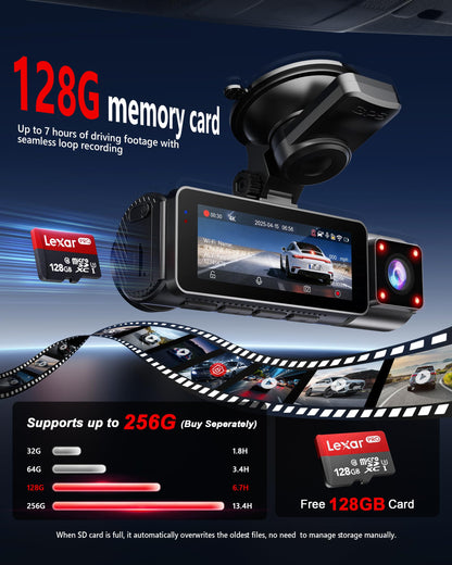FAIMEE 4K Dash Cam Dual Wifi, GPS, Night Vision, 128GB Card