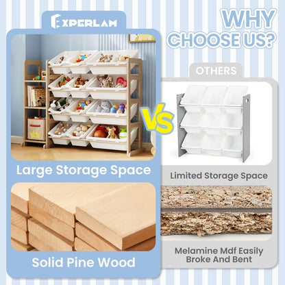 EXPERLAM Toy Storage Organizer with Bookshelf & 12 Bins
