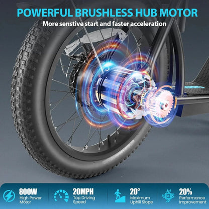 Caroma Peak 800W Foldable Adult Electric Scooter with 20-inch Wide Tires, 48V Battery, Basket, and Adjustable Seat