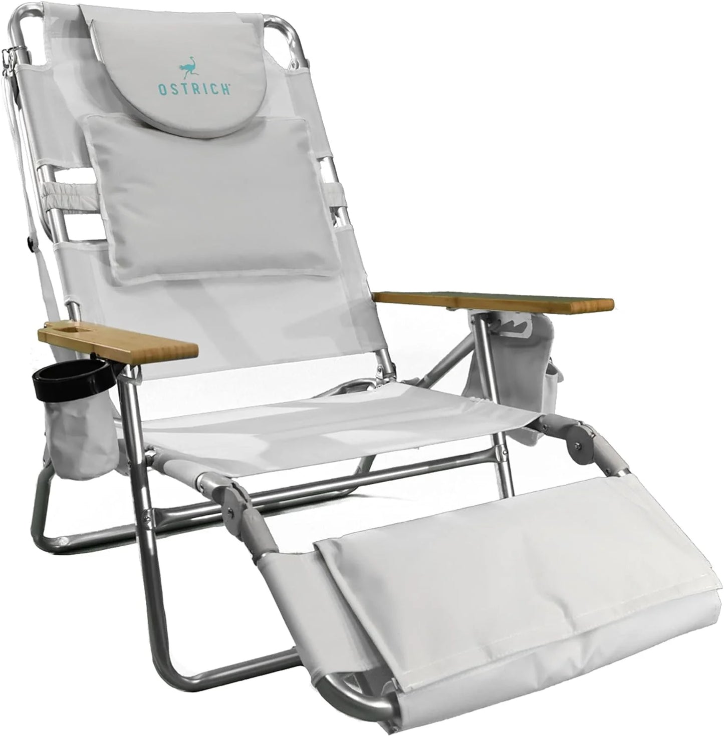 Deluxe 3 in 1 Beach Chair with Face Opening - Portable, Reclining Lounger for Tanning - Face Hole for Reading on Stomach - Padded Footrest, Removable Pillow - Aluminum