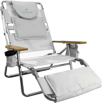 Deluxe 3 in 1 Beach Chair with Face Opening - Portable, Reclining Lounger for Tanning - Face Hole for Reading on Stomach - Padded Footrest, Removable Pillow - Aluminum