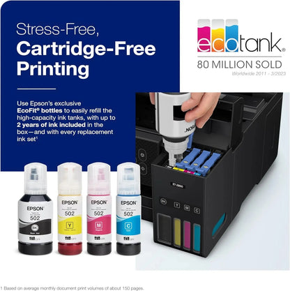 Epson EcoTank ET 4800 Wireless All in One Inkjet Printer, White – Cartridge Free, Scanner, Copier, Fax, ADF, Ethernet, Home Office