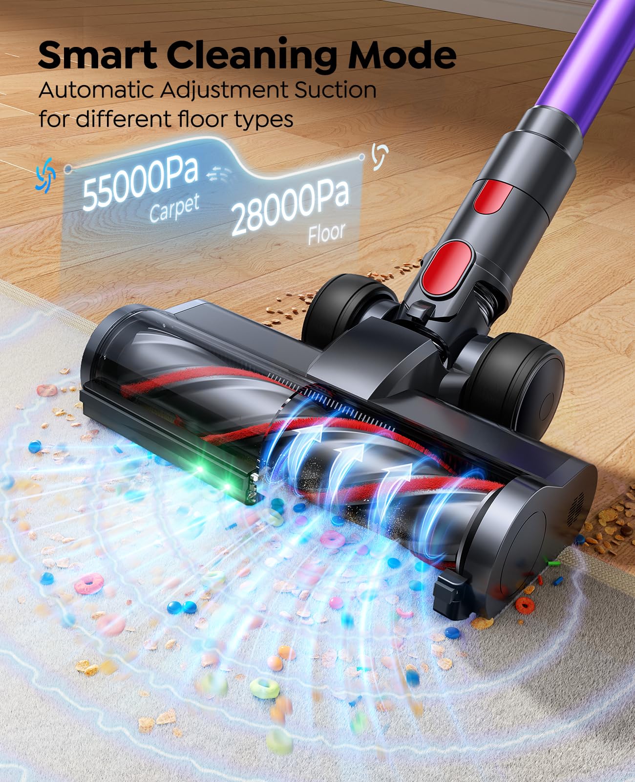 FIEETY Cordless Vacuum Cleaner 650W 55KPa with Pet Brush