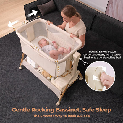 EZEBABY Baby Bassinet Bedside Sleeper - 3-in-1 Rocking Crib
