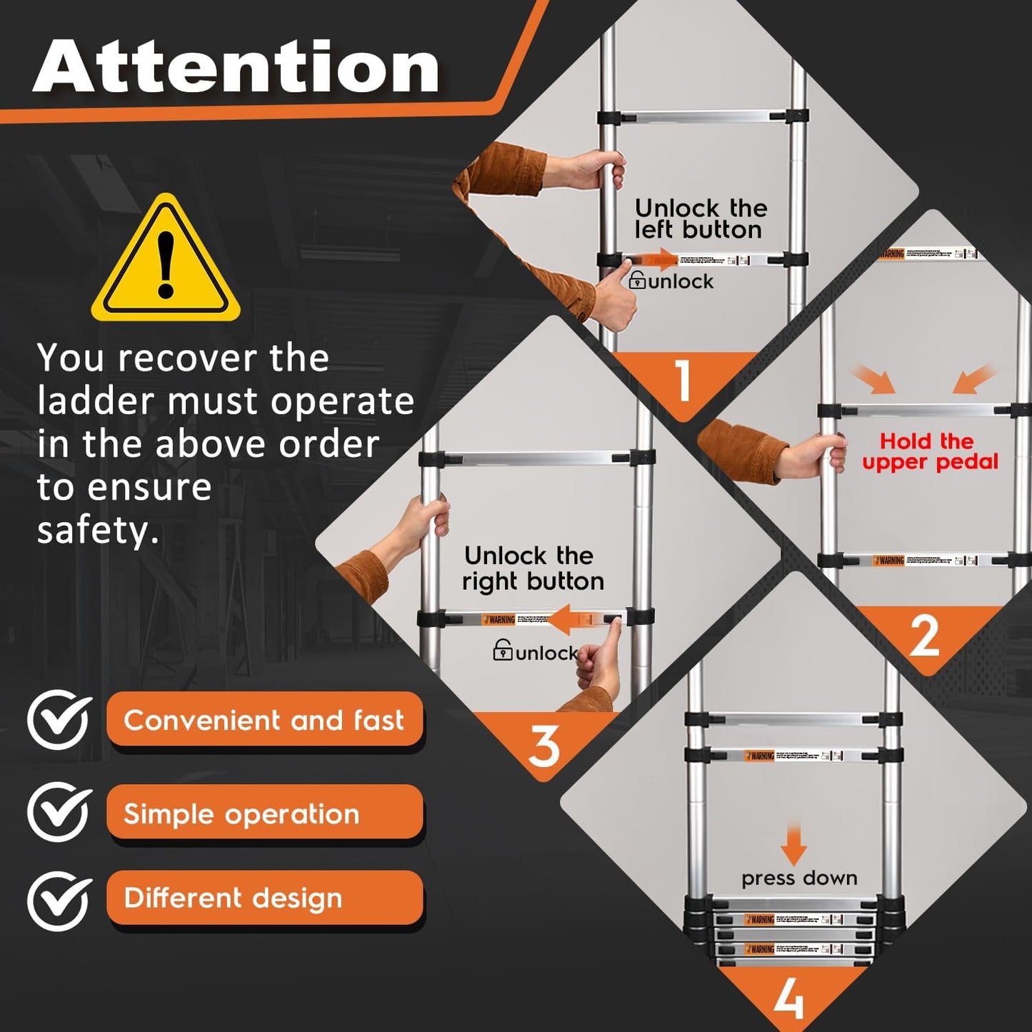 SOCTONE Telescoping Ladder 12.5 FT Aluminum Lightweight