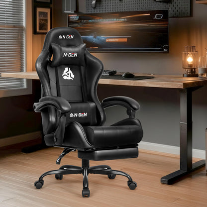 N-GEN GAMING Video Gaming Chair with Footrest and Lumbar Support