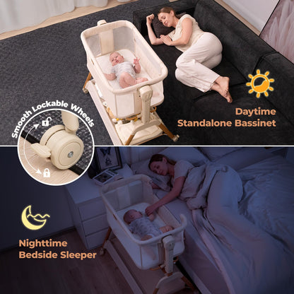 EZEBABY Baby Bassinet Bedside Sleeper - 3-in-1 Rocking Crib