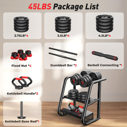 FITPLAM Adjustable Dumbbell Set 20-90lbs - 5 in 1 Weights
