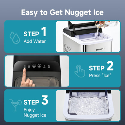 EUHOMY Nugget Ice Maker - Portable, Ready in 8 Mins, 35lbs/24H