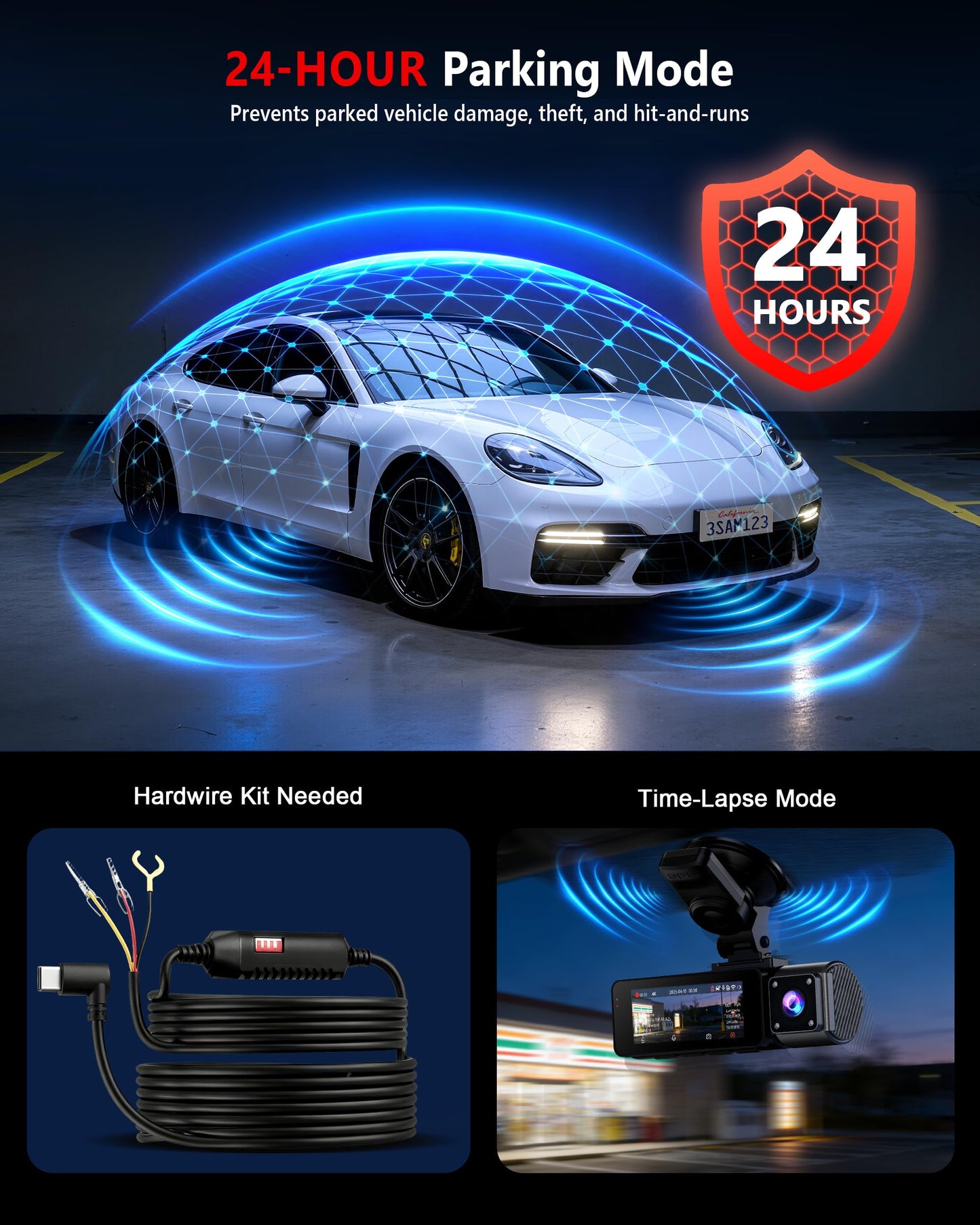 FAIMEE 4K Dash Cam Dual Wifi, GPS, Night Vision, 128GB Card