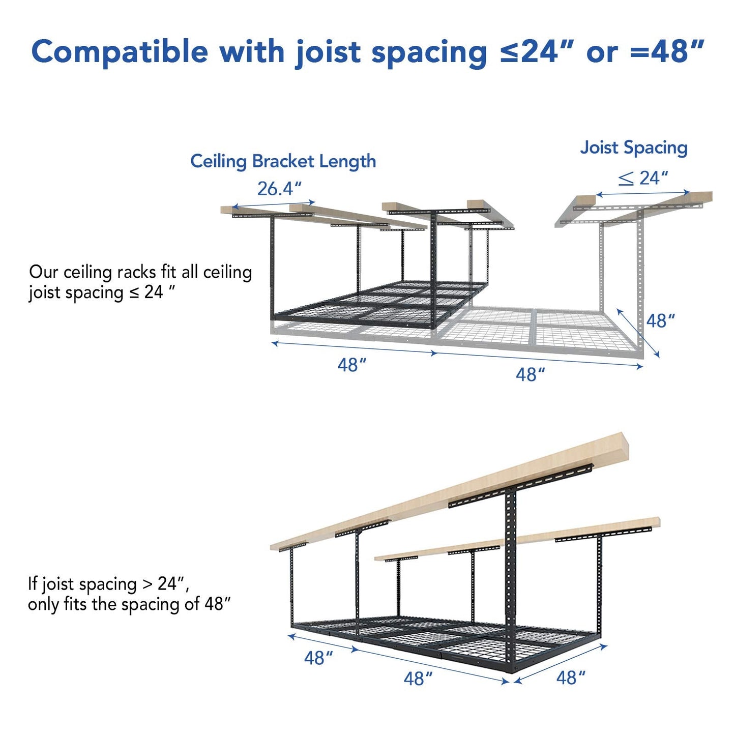 FLEXIMOUNTS 4x8 Overhead Garage Storage Rack - Heavy-Duty Black