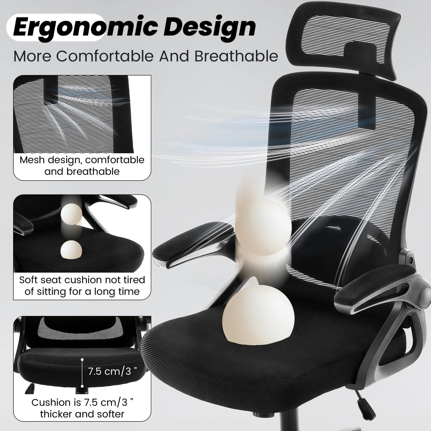 FIZZIN Ergonomic Office Chair with Adjustable Lumbar Support