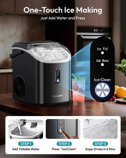 EUHOMY Nugget Ice Maker - Portable Self-Cleaning, 38lbs/Day