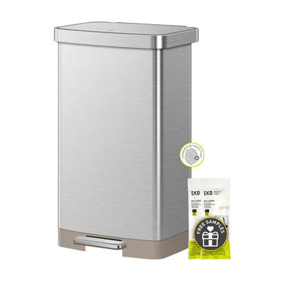 EKO Hudson Matte Stainless 75L Step Trash Can with Storage