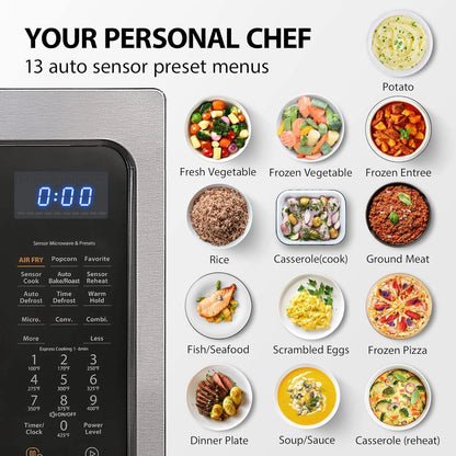 TOSHIBA 4-in-1 ML-EC42P(SS) Countertop Microwave Oven, Smart Sensor, Convection, Air Fryer Combo, Mute Function, Position Memory 13.6" Turntable, 1.5 Cu Ft, 1000W, Silver
