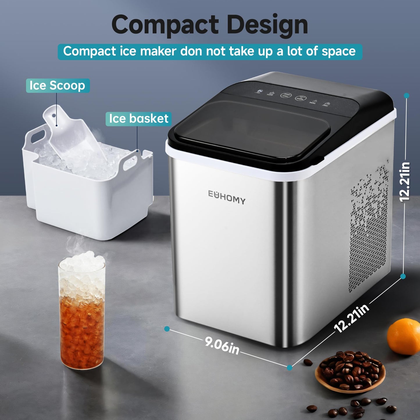 EUHOMY Nugget Ice Maker - Portable, Ready in 8 Mins, 35lbs/24H