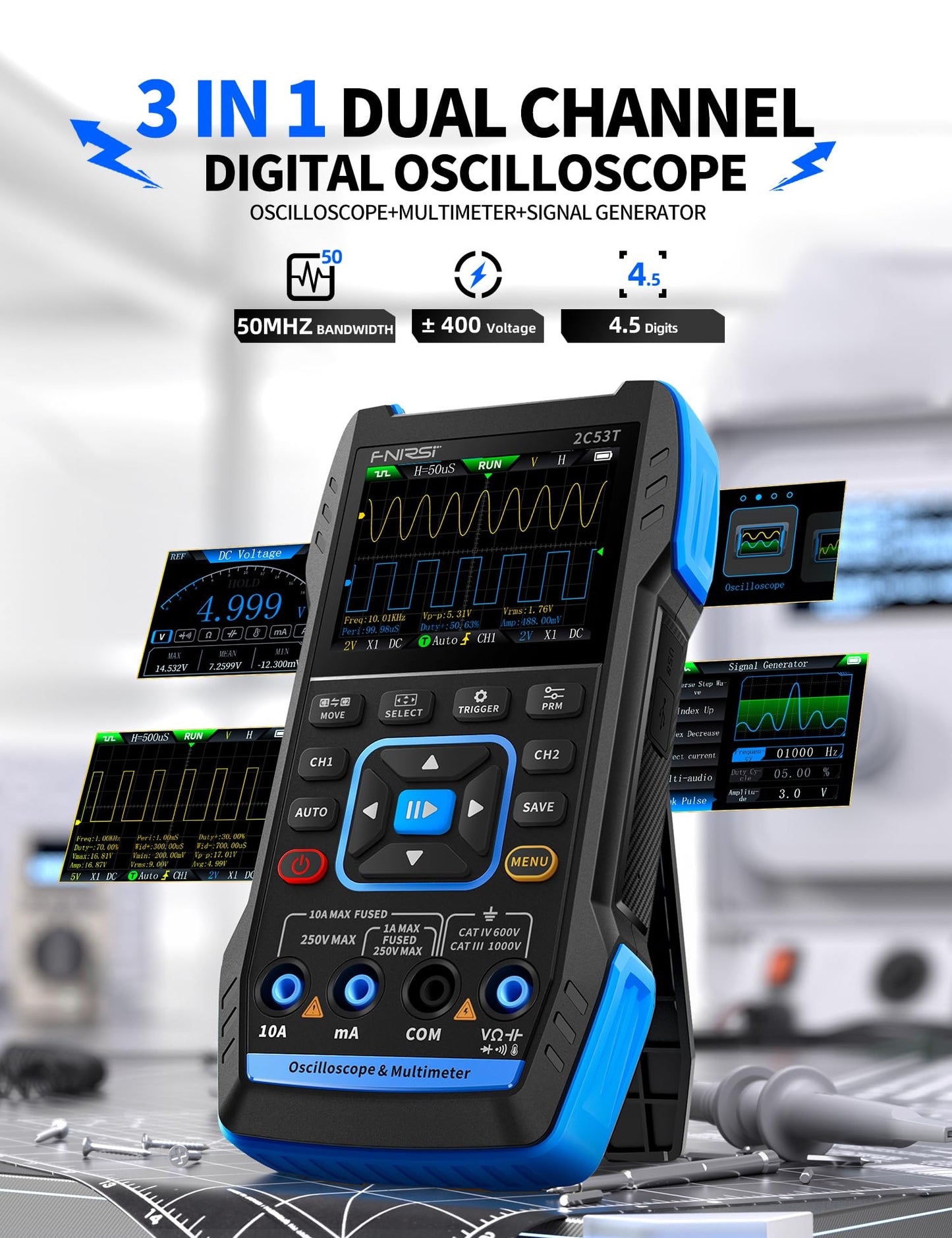 FNIRSI 2C53T Handheld Oscilloscope 50MHz, 3IN1 Multimeter
