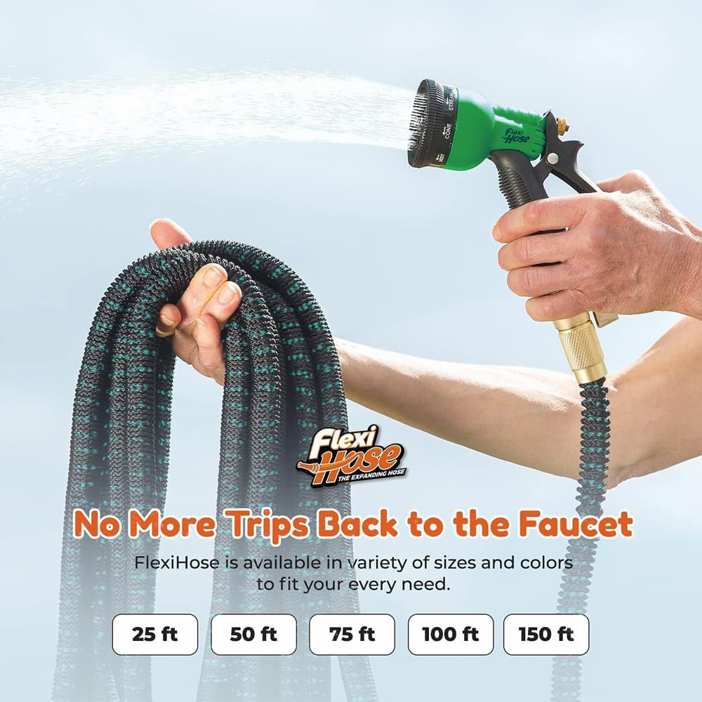FLEXI HOSE Expandable Garden Hose 75FT with 8 Function Nozzle